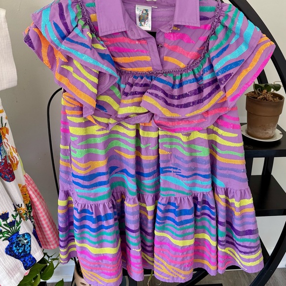 QUEEN OF SPARKLES Sequin Multicolor Striped Midi Dress. EUC - Picture 1 of 2